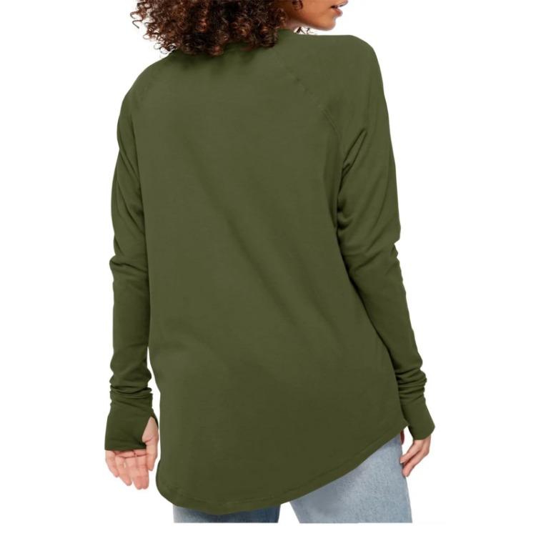 Loose Long Sleeve T Shirt Women Solid Round Neck Medium Top Thumb Hole