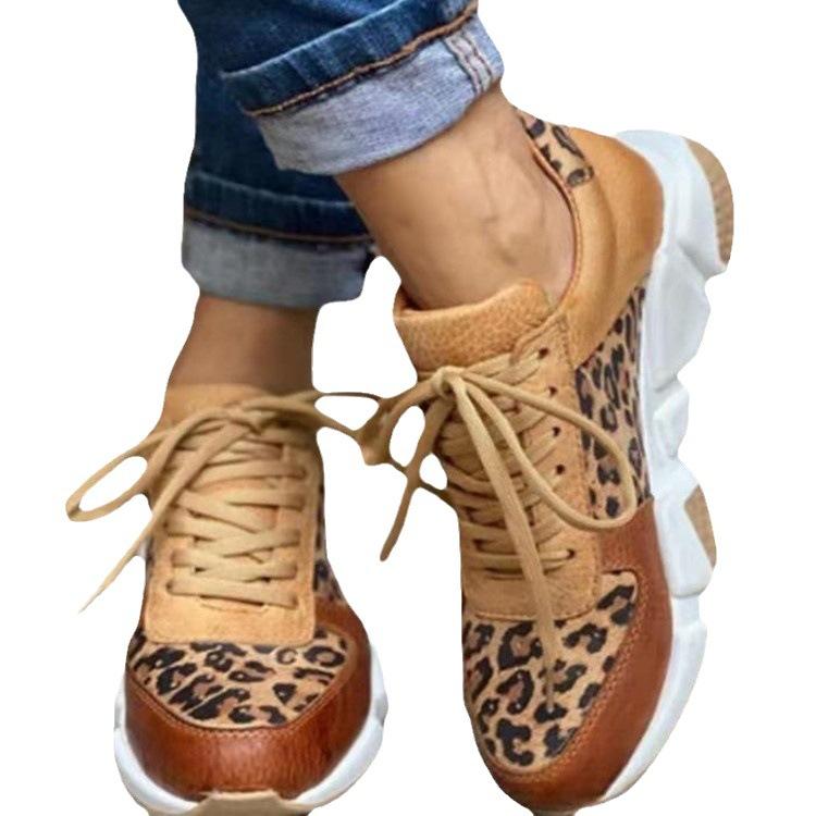 2025 spring and autumn new large size leopard print casual single shoes women's flat bottom lace-up sports casual shoes wish2025