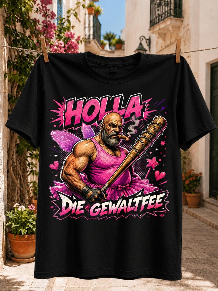Holla Die Gewaltfee Muscular Fairy Graphic bald bearded strongUnisex in a pink tutu with fairy wings Unisex All TShirt