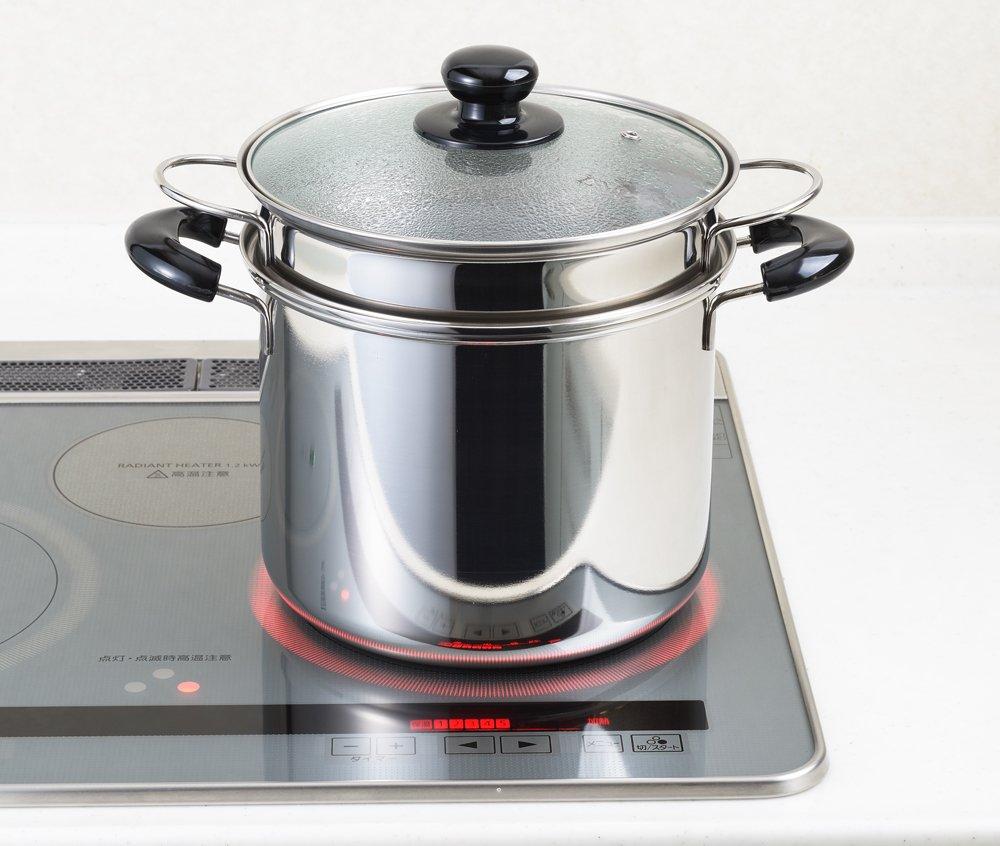 Hrnec na těstoviny Yoshikawa Cook Look II, 22 cm, skleněná poklice s jádrem, nerezová ocel, kompatibilní s ohněm, vyrobeno v Japonsku, SJ2187, 6,5 l, obouruční, plynový/IH