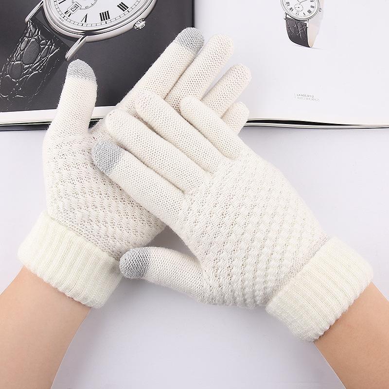 Warm Touch Screen Gloves for Autumn and Winter Men's and Women's Thick Velvet Gloves Anti Cold Jacquard Gloves Knitted Gloves