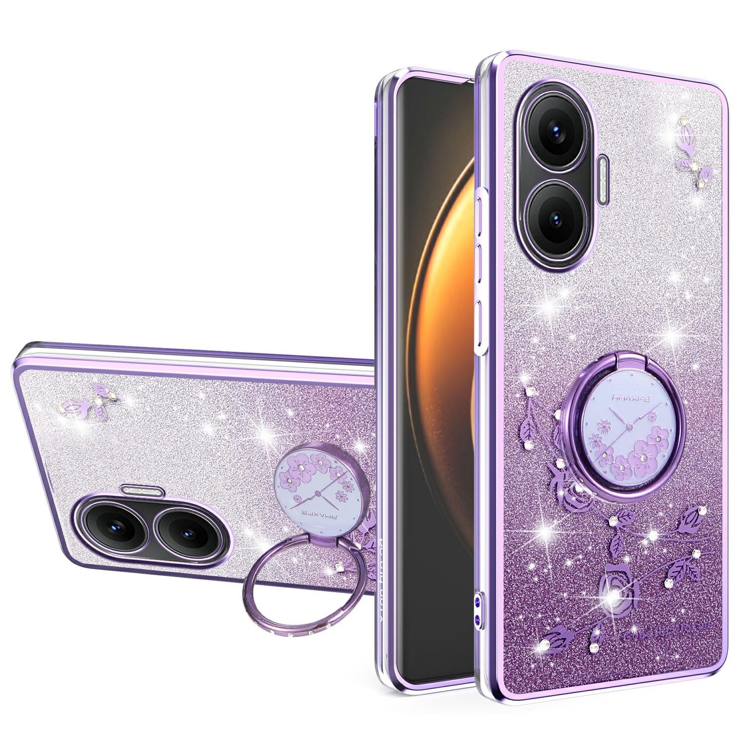 

KADEM Для Xiaomi Redmi Turbo 4 Pro 5G/Poco F7 5G Чохол Кільце-підставка ТПУ Квіти Чохол для телефону Градієнтний Блискучий Purple