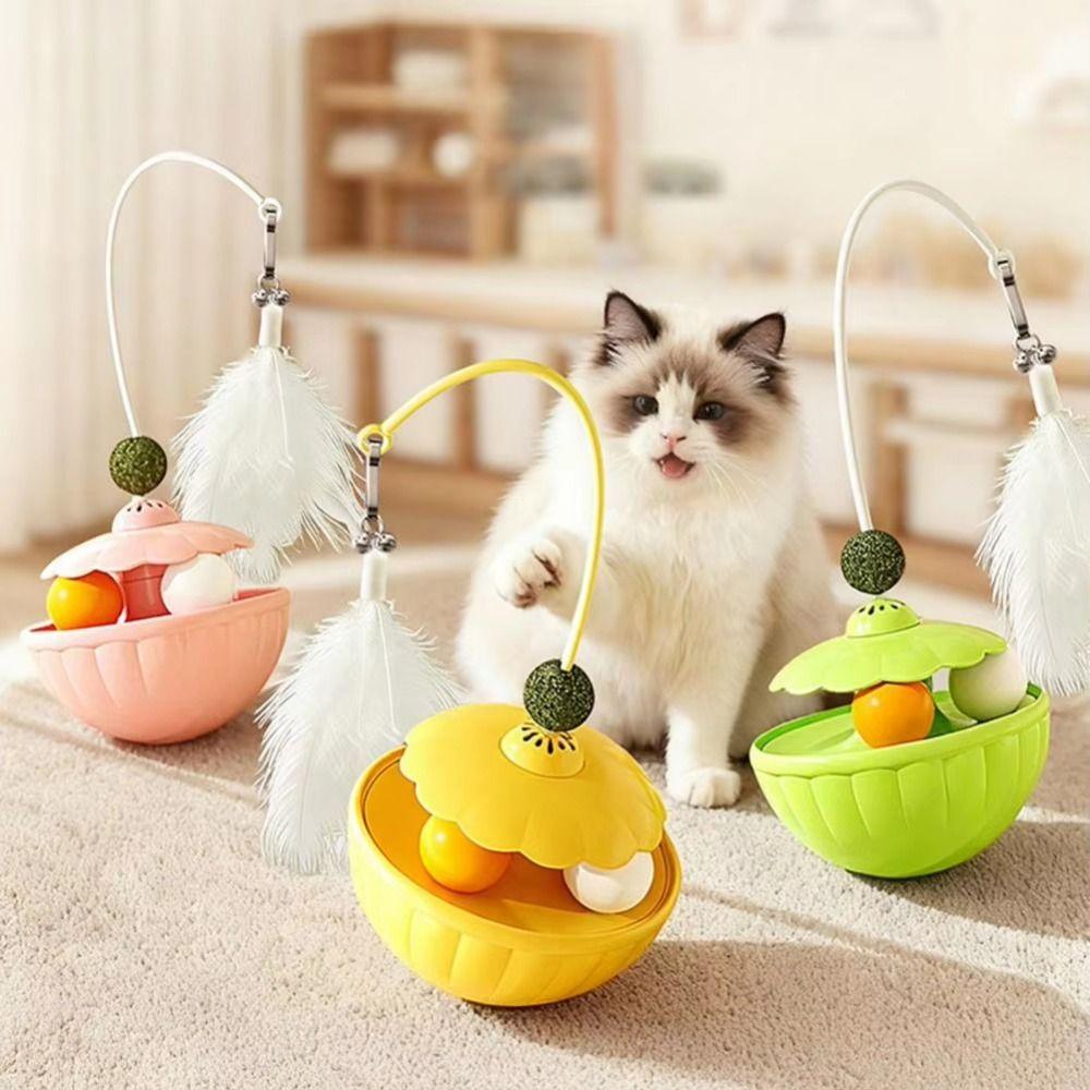 Long Pole Cat Teaser Toy Rotating Feather Durable Treat Dispenser Catnip Ball With Bells Interactive Cat Toy Daily Entertainment