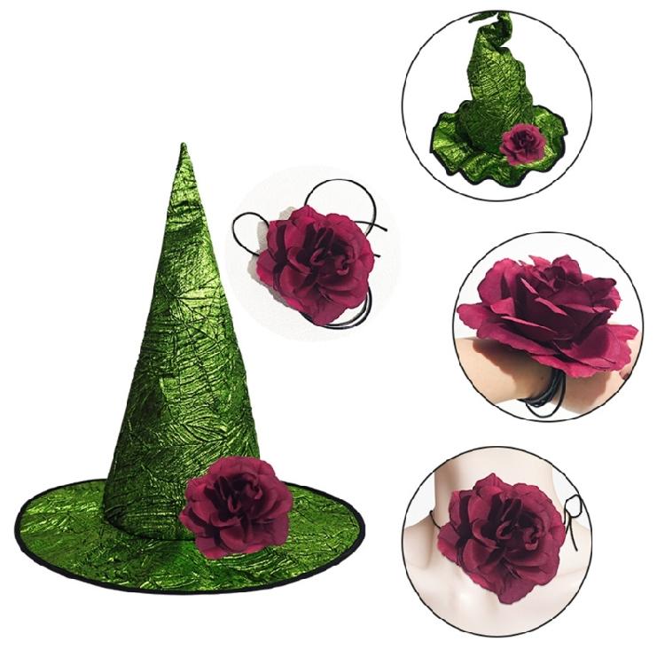 Cappello da Strega da Donna con Fiore da Polso per un Cosplay Comodo ed Elegante per la Celebrazione di Halloween e lo Spettacolo Teatrale