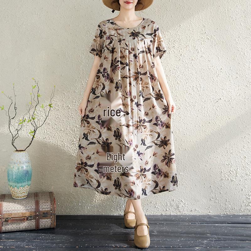 Summer Cotton Silk Loose Nightgown for Plus Size Women - Casual Mom Style Home Dress