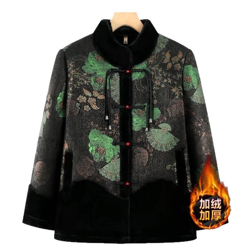 Middle-aged elderly winter clothes fleece jacket fur integrated top old lady clothes thick