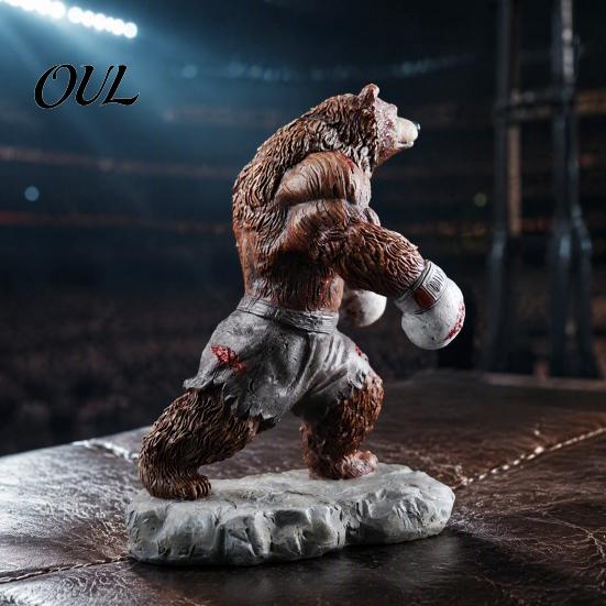 Resin Animal Figurine Boxing Bear Figurine, Muscle Statue for Desk Decor, Brown Decor White Sculpture Office and Home Display Shape