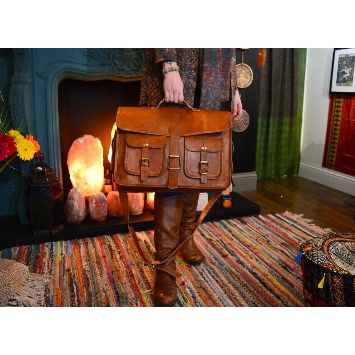 

Leather Vintage Men Messenger Shoulder Bag Laptop Satchel Briefcase 15 x 11 x 4 in коричневий