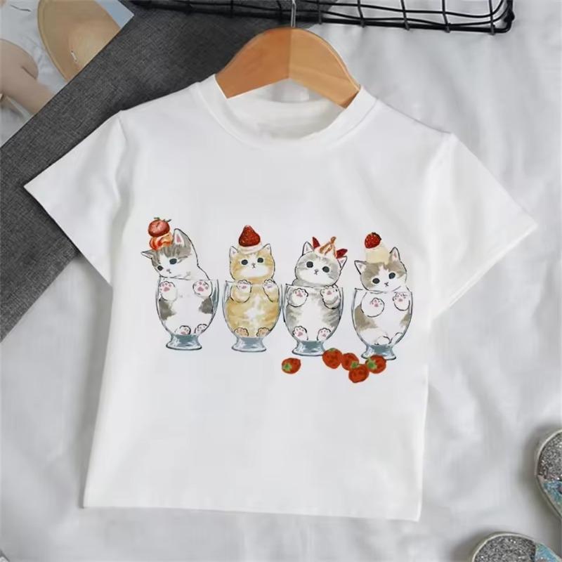 3D Print Cat Pattern Girl T-Shirt Short Sleeve Girls' Summer Clothes Boys Girls Tops Tees Children's T-Shirt Fashion Girl Clothing