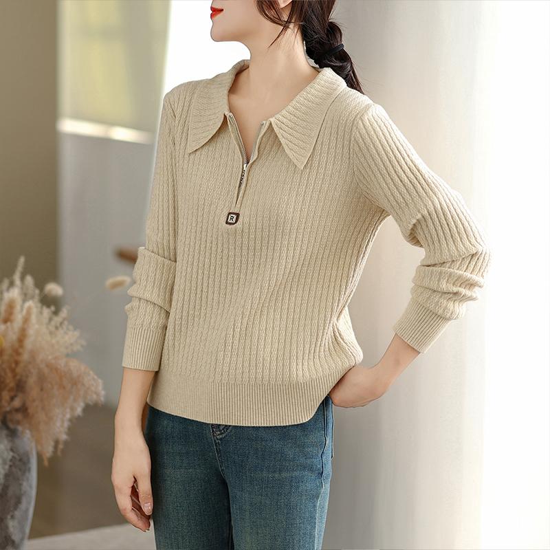 

Dimanaf 2025 Осень Зима Свитер Пуловеры Топы Женские Водолазка Повседневный Однотонный Базовый Хлопковый Трикотаж Футболки Рубашки one size бежевый