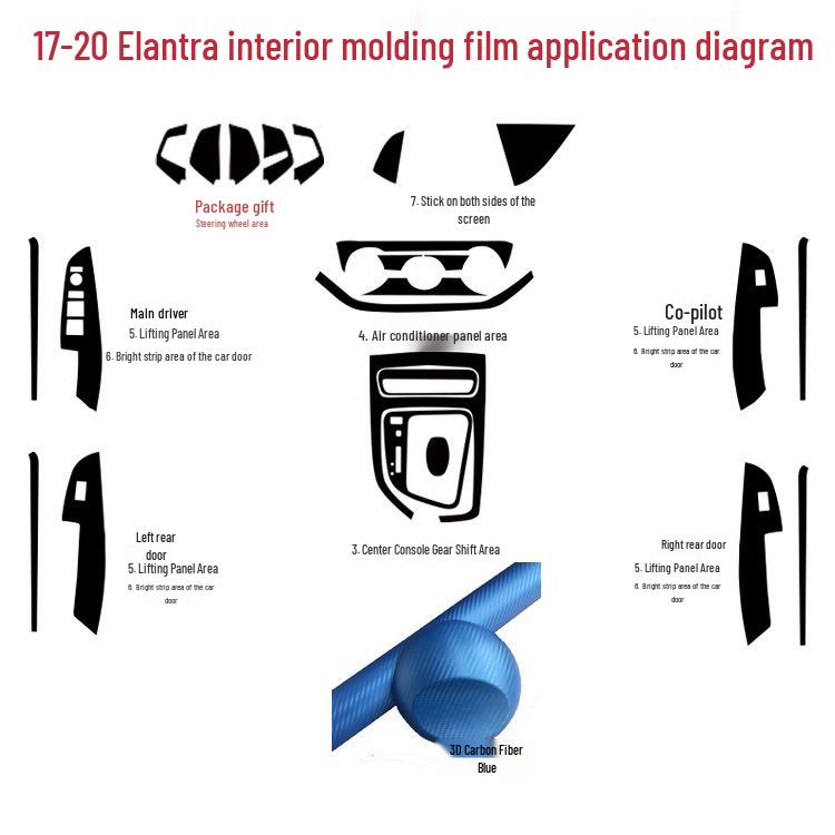 Carbon Fiber Center Console Gear Stickers for 2017-2020 Elantra Interior Enhancement