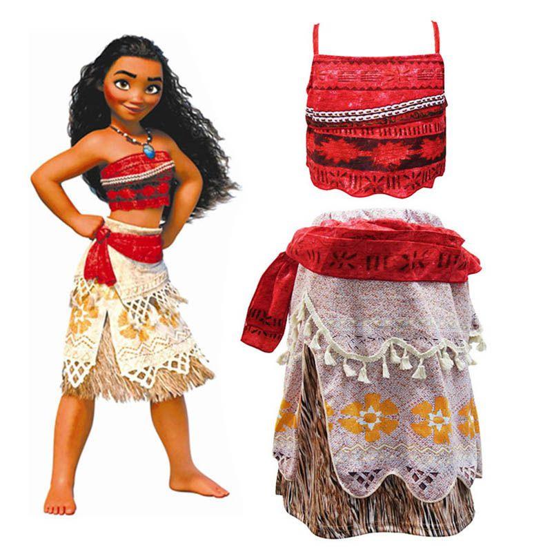 Princess Moana Cosplay Costume Set For Little Girls With Hawaiian Style Features