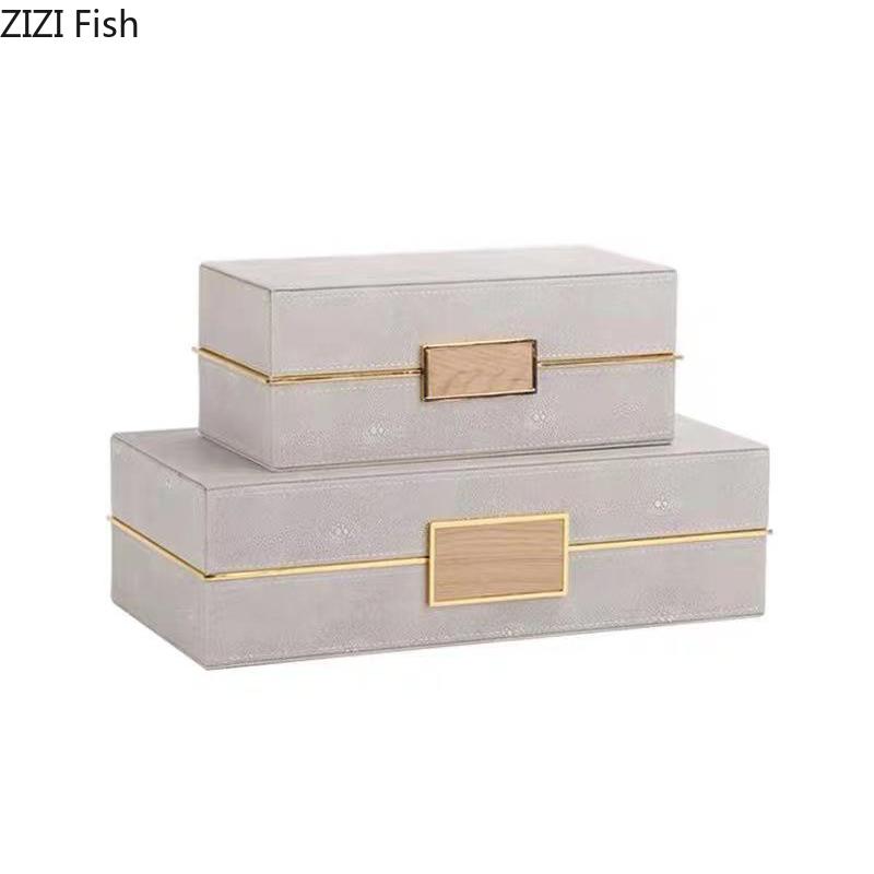 Gilded Leather Jewelry Boxes Cosmetic Jar Dresser Table Desk Decoration Exquisite Jewelry Ring Earrings Necklace Storage Box