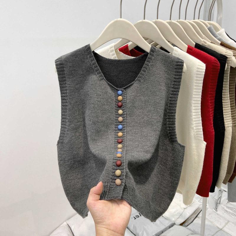 Rainbow single-breasted knitted vest women's sweater spring niche stacked cardigan angora red vest
