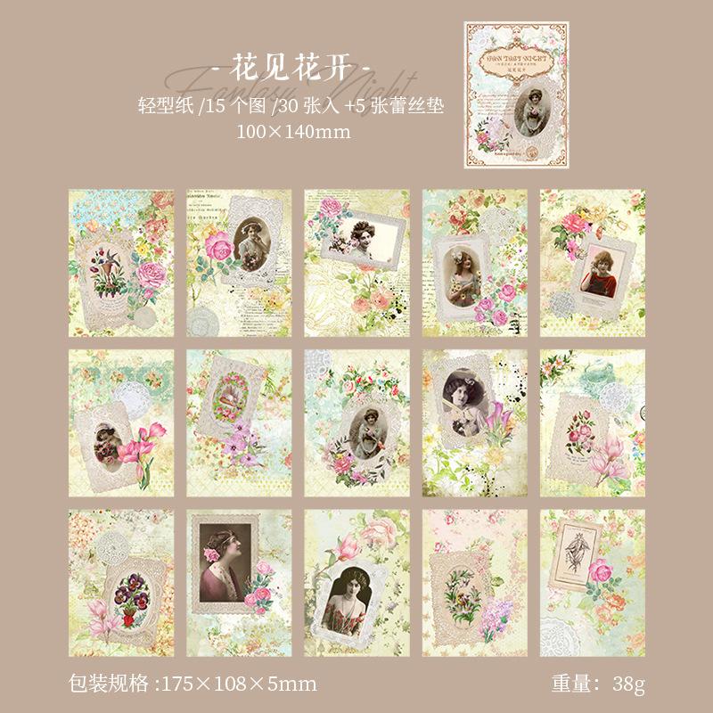 35 Sheets Vintage Lace Figure Material Paper, Art Retro Style Journal Collage Decor Paper, Student Diary Album DIY Background