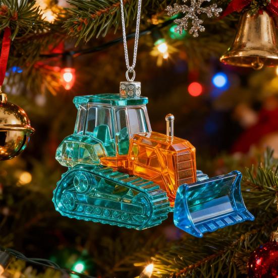 Faux Crystal Construction Truck Ornament Christmas Tree Colorful 2D Flat Acrylic Construction Vehicle Hanging Decoration Pendant