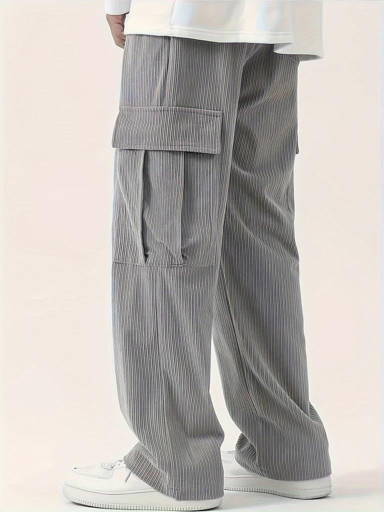 Men's Loose Solid Pants with Multi Pockets Casual Drawstring Trousers for Outdoor