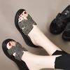 High-heeled soft leather thick bottom H half-mop summer outer wear muffin bottom one-word drag diamond mop slope and rhinestone sandals