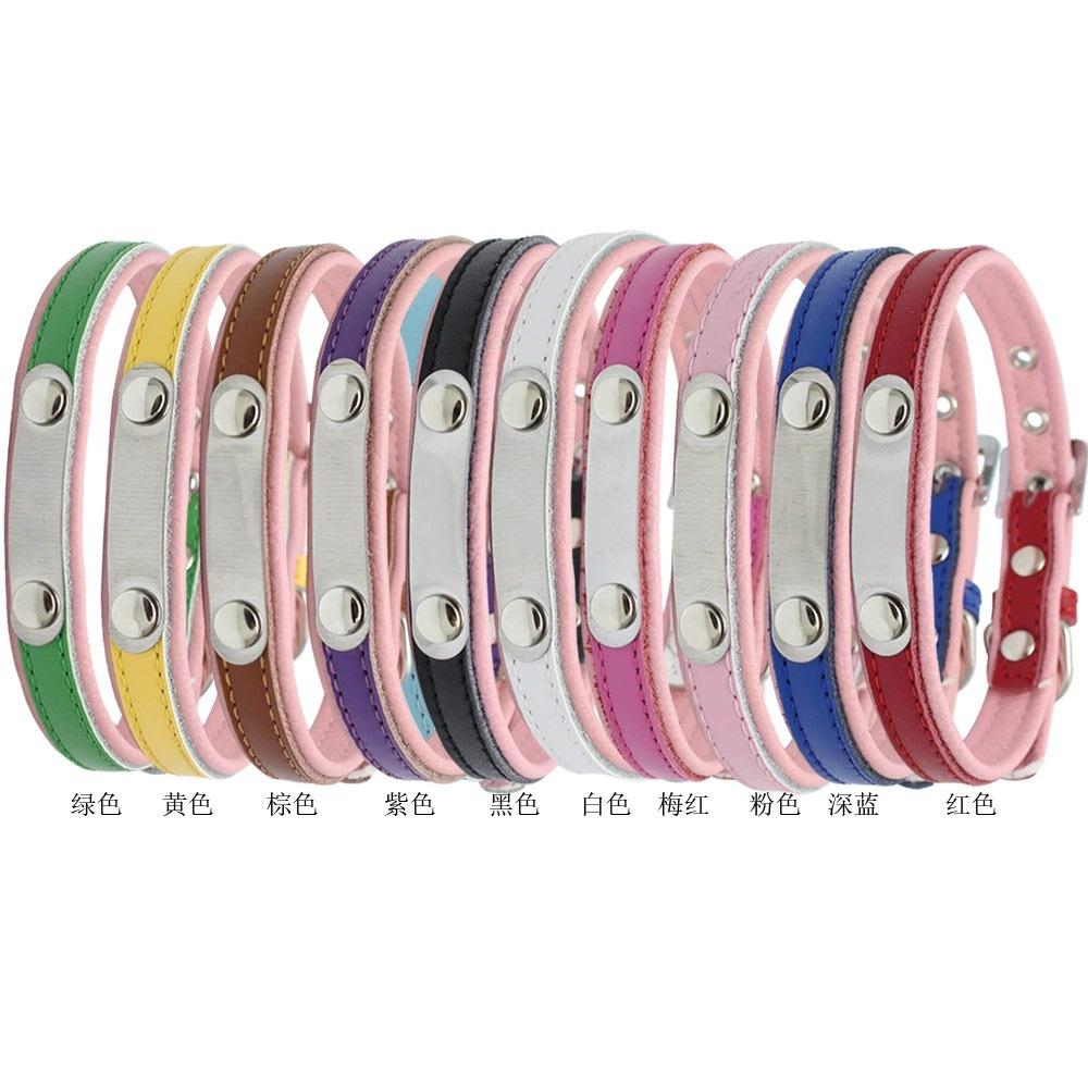 Genuine leather pet collar creative contrasting color double-layer soft leather dog collar XS розовый