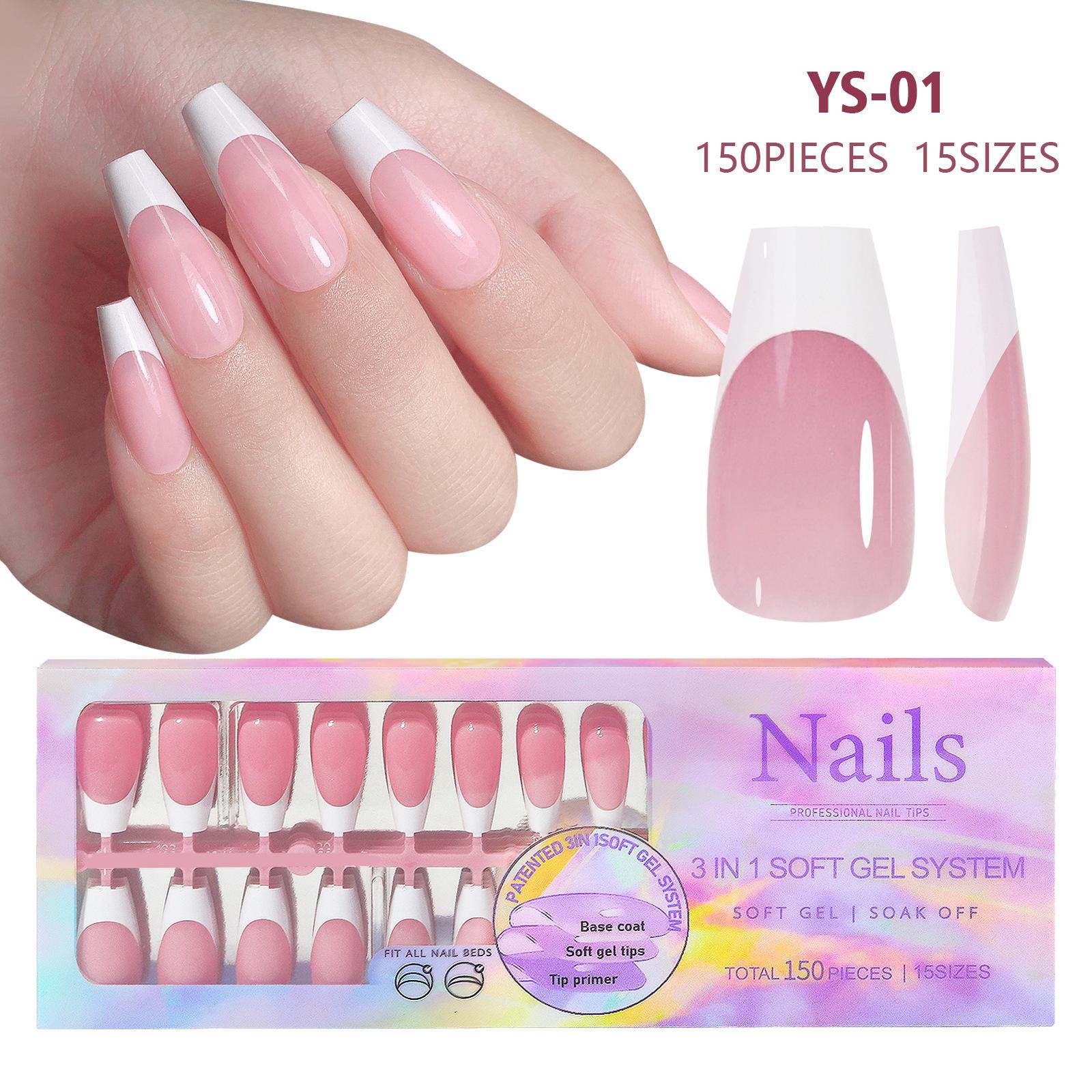 Press On Nails, клей для ногтей в комплекте, бесконечный, французский, очень короткий размер, квадратная форма, в комплекте 150 гвоздей, 2 г клея YS-01