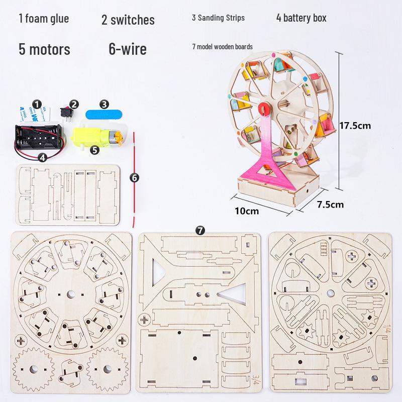 DIY Wooden Ferris Wheel Experiment Kit for Kids - Creative Craft with Interlocking Technology