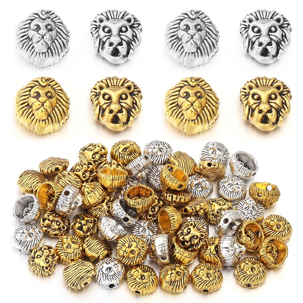 20pcs/lot Antique Lion Head Back Alloy Beads Charm Spacer Beads For Jewelry Making DIY Pendants Necklace Bracelets Accessories