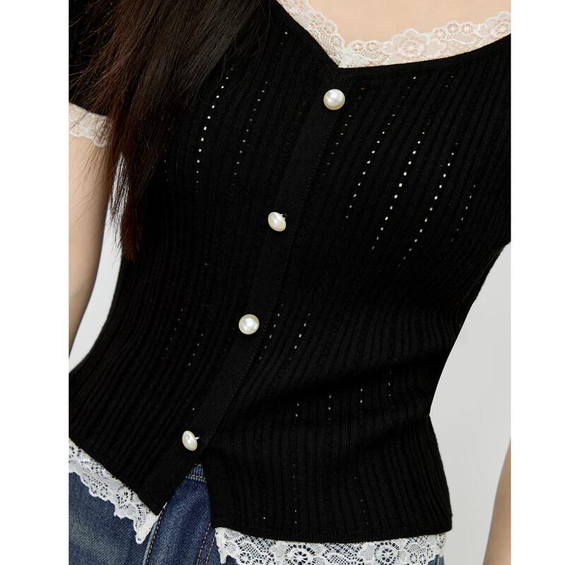 French Romantic Pearl Button V-Neck Knit Top