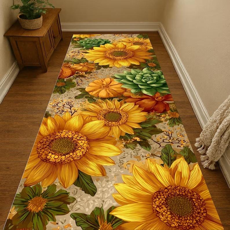 Herbst Sonnenblumen Serie Läufer Teppich Küche Schlafzimmer Nachttisch Teppich Retro Blumen Bodenmatte Heimdekoration