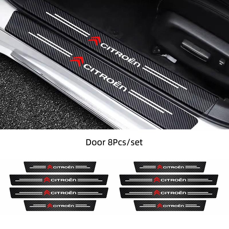 Leather Car Door Sill Protector Carbon Fiber Threshold Stickers For Citroen e-C3 e-C4 X C5X C3 C4 Cactus Picasso C-Crosser C6 C1