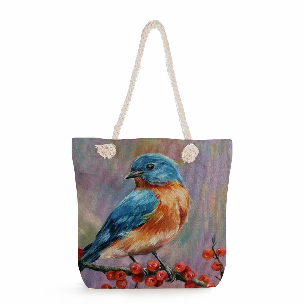 Bird print thick rope single-shoulder beach bag 7251 CLE