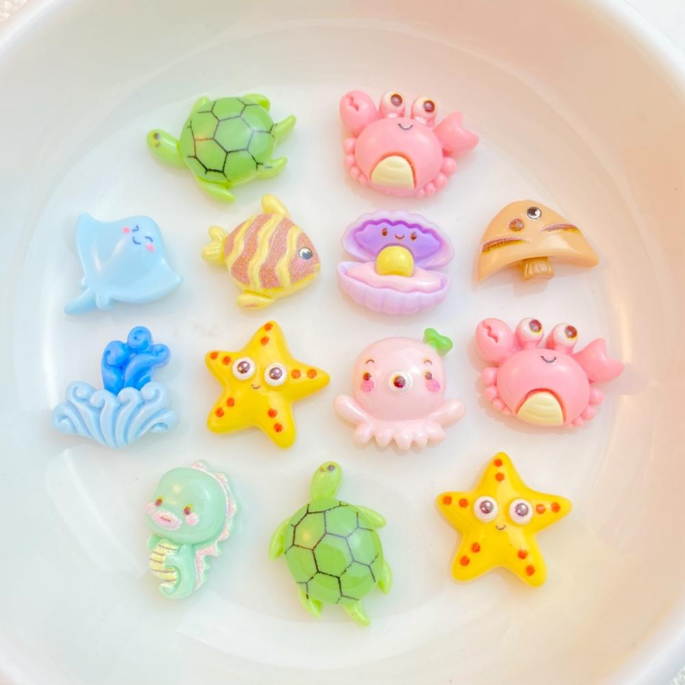 30Pcs New Cute Resin Cartoon Ocean Series Crab Turtle Octopus Flat Back Ornament Jewelry Making Manicure Hairwear Accessories