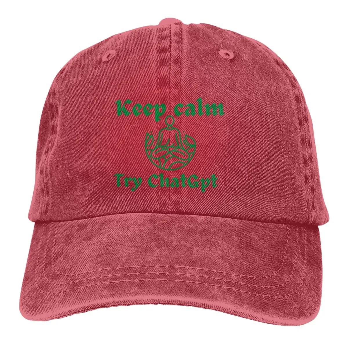 

Washed Men s Baseball Cap Keep Calm Yoga Trucker Snapback Cowboy Caps Dad Hat ChatGPT Golf Hats Adjustable вина червоного кольору