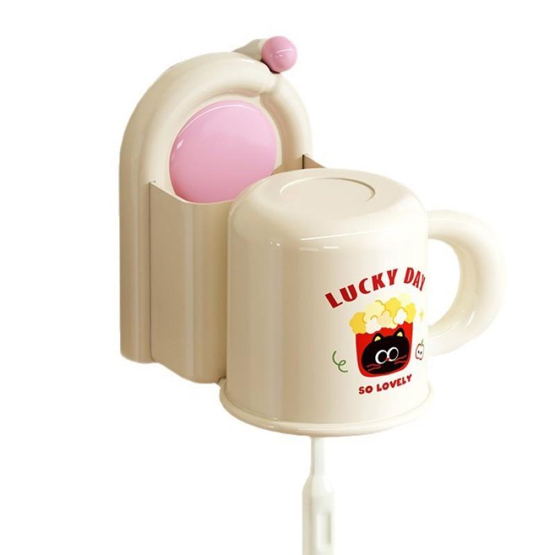 No Punching Wall Hanging Toothbrush Cup Holder Bathroom Dopamine Toilet Plastic Suction Cup Toothbrush Cup Storage Rack