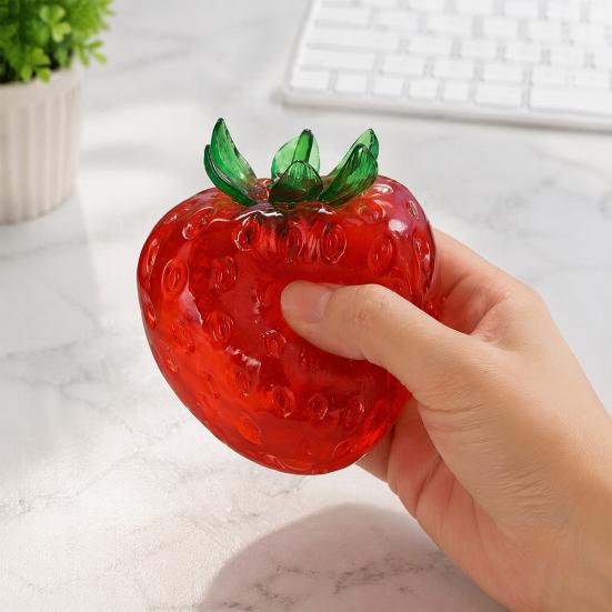Portable Stress Ball Clear Strawberry Toy Giant Red Pink Squeeze Relief Toy for Relieve Stress Fake Fruit Sensory Fidget Relaxation Hand