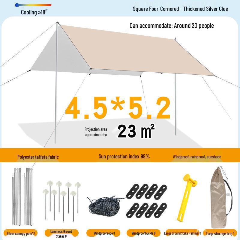 Pogrubiony Namiot Zadaszenie Zewnętrzne - Czarno-Srebrny Klej Osłona Przeciwsłoneczna na Piknik, Kemping, Grill i Ochrona przed Deszczem.