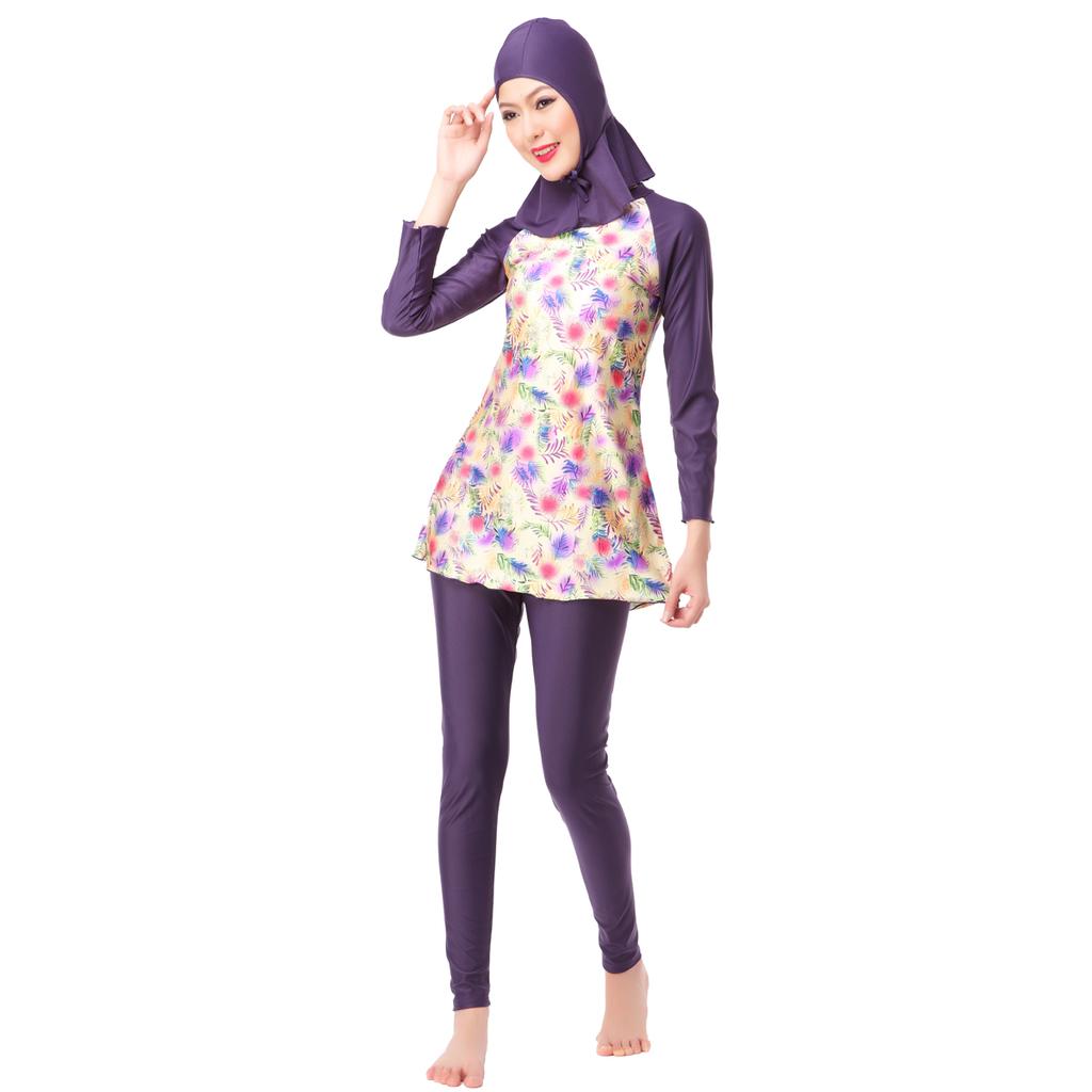 Frauen Muslimische Bademode Badeanzug Druck Badeanzug 3-teilig Mit Kappe Beachwear Frauen Bademode Langarm Hosen Sport Konservative