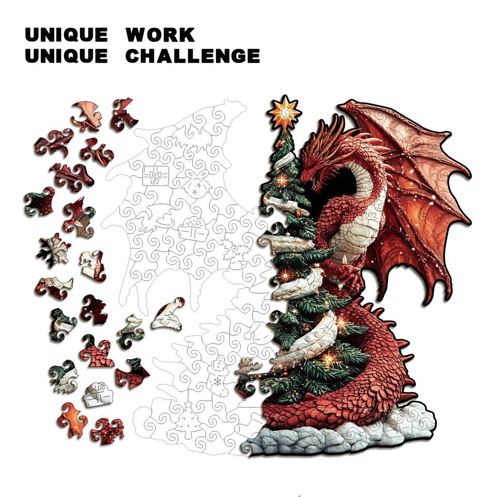 Weihnachtsdrachen Puzzle Holz Spezialform Puzzle Spielzeug Sparschwein Original Entspannungs Puzzle