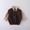 2026 Spring Children's Knit Vest & Long Sleeve Three-Piece Set - Korean Style Fashion for Boys