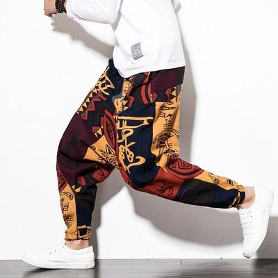 2023 Spring Men's Chinese-Style Cotton Linen Harem Pants - Printed Hip Hop Trousers