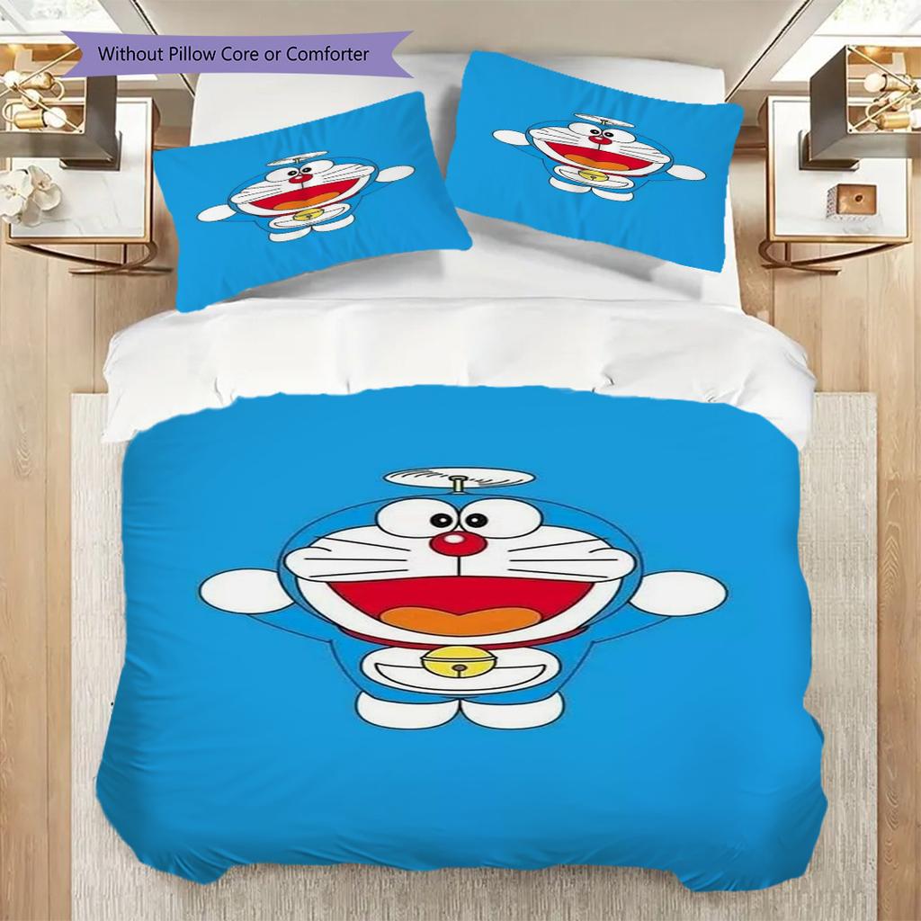 Doraemon Aventura Héroe Azul Historia Juego de Tres Piezas 1 Funda Nórdica 2 Fundas de Almohada Sin Relleno Juego de Cama Suave Y Cómodo