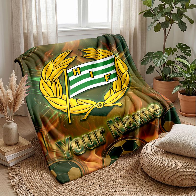 Coperta di Flanella Hammarby con Nome Personalizzato Logo Calcio Plaid in Pile Personalizzato Regalo Speciale per Divano Camera da Letto Casa