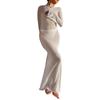 LYRIA Fashion Women Wrapped Dress Long Sleeve Round Neck See Through Sunscreen Solid Color Backless Beach Long Dress Summer Cover Up