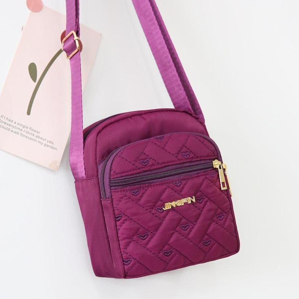 Five-layer Zipper Crossbody Bag Nylon Small Phone Bag Trendy Shoulder Bag  Cosmetic Bag