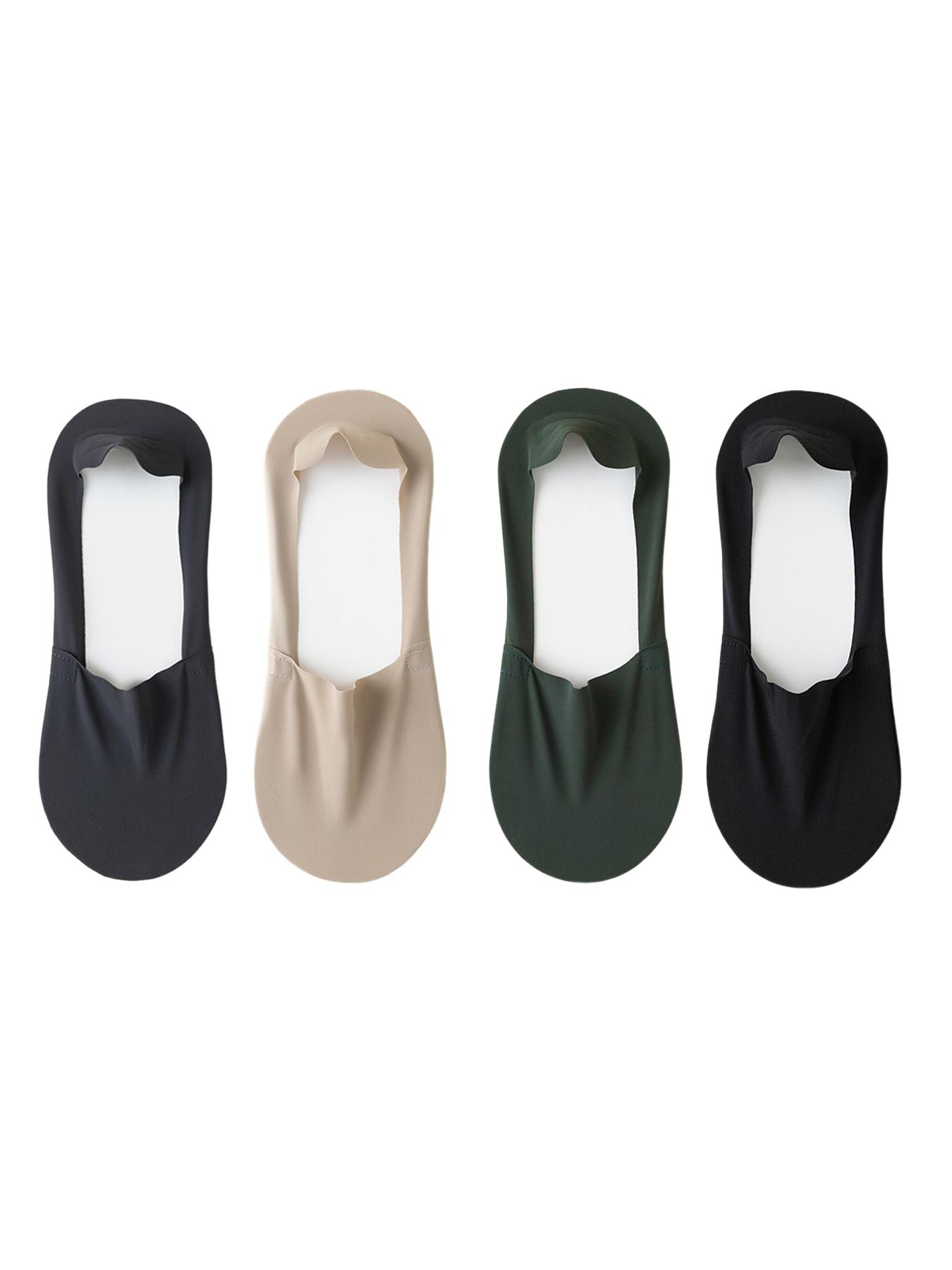 

4 пары летних тонких однотонных нескользящих и невидимых носков-лодочек из ледяного шелка One Size