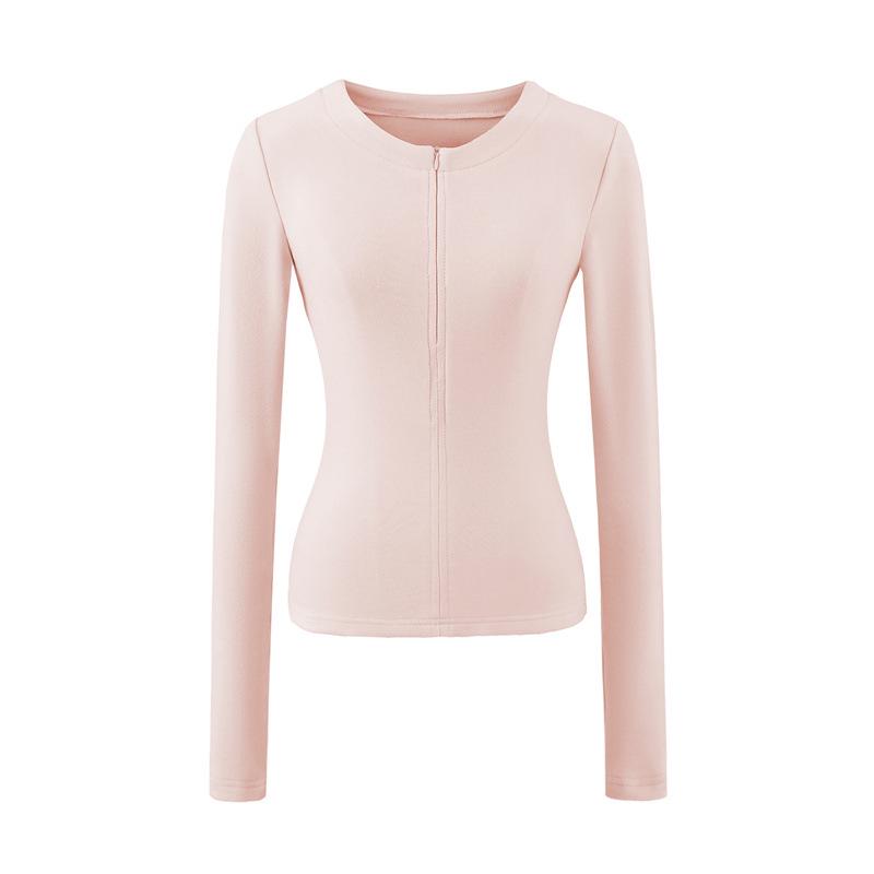 Women s Slim-Fit Thermal Fleece Half-Zip Long-Sleeve Yoga Top Medium розовый