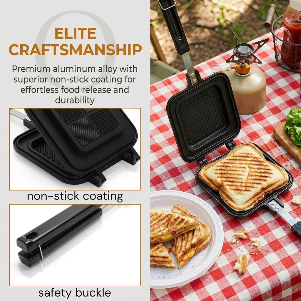 Sandwich Maker, Non-Stick Aluminum Grilled Pancake Flip Pan with Handle, Cheese Frying
