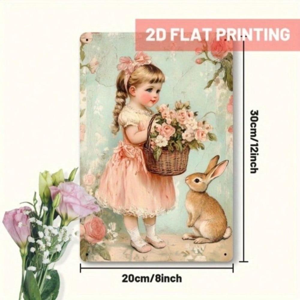 Vintage Metal Poster Rabbit Girl 8x12 Inch Tin Sign Wall Art Decor