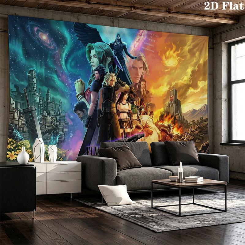 ffvii Game Wall Tapestry Aesthetic Wall Hanging Printed Fabric Blanket Decorative Tapestries for Bedroom Living Room Home Decor