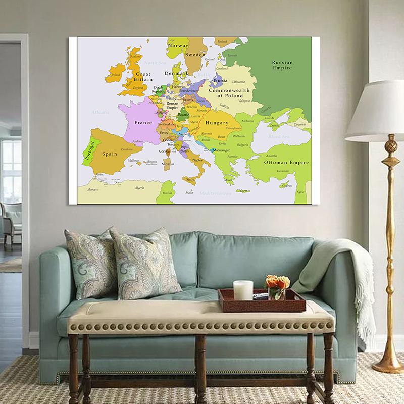 1700~1850 Mappa Vintage d'Europa Poster Storico per Studio Decorazione Murale, Mappa Politica Educativa del XVIII Secolo per Casa Aula Regalo di Geografia