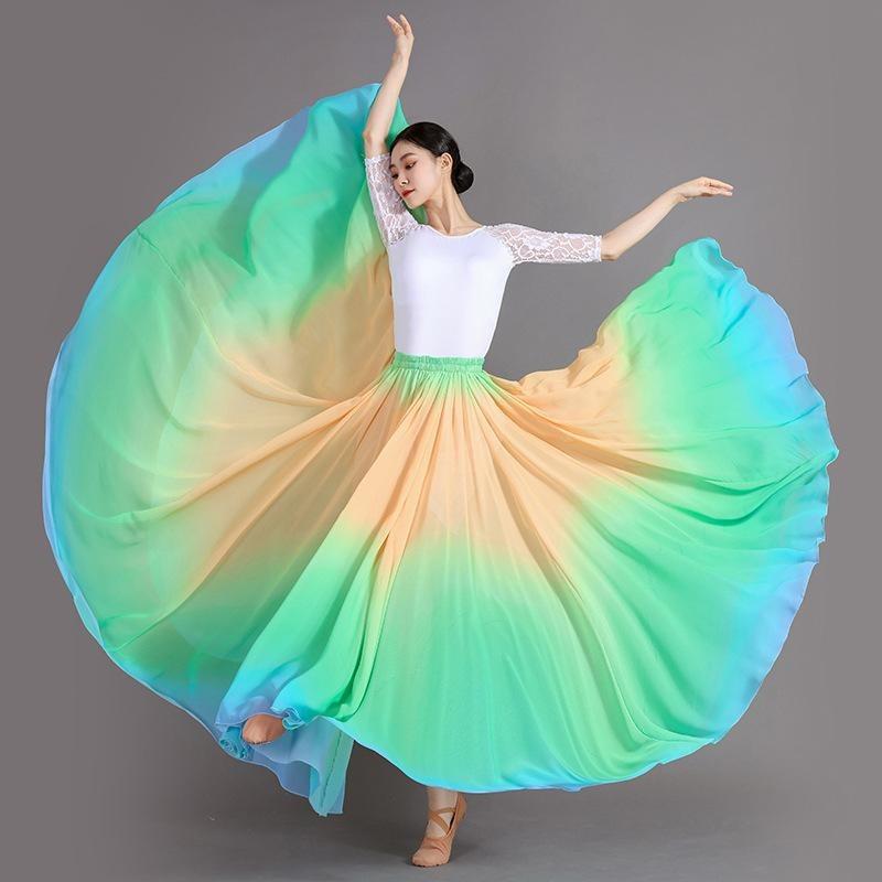 Flowing Long Skirt Gradient Belly Dance Skirt Women Classical Dance Performance Costume Sun Skirt